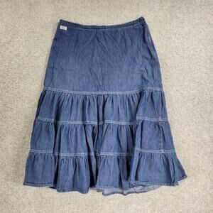 VTG Amici Jean Skirt‎ Womens 8 Blue Denim Drop Waist Tiered Rodeo Western 90s